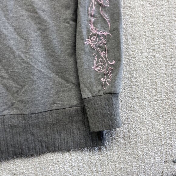 Y2K Oakley Full Zip Hoodie Wom MGrey / Pink Flower Sleeve AOP Boho Hooded Strech - Picture 14 of 16